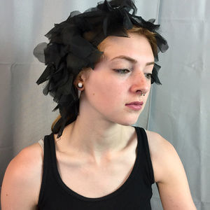 Black Silk Organza Petal Flutter Scarf 1960s Vtg